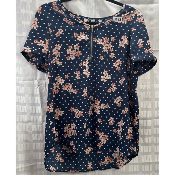 Counterparts Women Top Size M Color Blue Floral Zipper - Picture 7 of 12